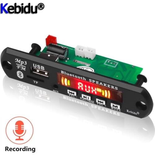 Kebidu Hands-free Wireless Bluetooth 5.0 MP3 Player Decoder Board 5V 12V Car FM Radio Module Support FM TF USB AUX Audio