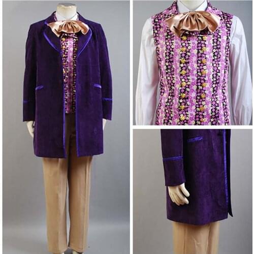 5 pcs Charlie and the Chocolate Factory Gene Wilder-Willy Wonka Cosplay Costume Outfit For Adult Men