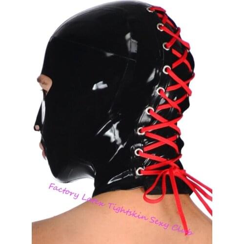 Latex Mask Rubber Hood Open Eyes Mouth Nose Black with white Red Fetish Customized Halloween Cosplay Costumes for Men Women