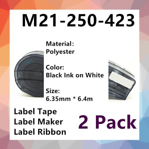 2PK bmp21 Label Maker M21 250 423 for bmp21 PLUS bmp21 LAB printer Polyester label tape label ribbon 6.35mm * 6.4m BK on WT