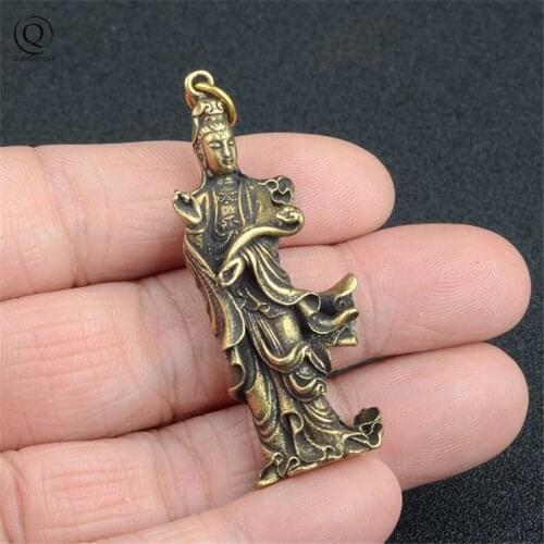 Copper Buddha Keychain Pendant Brass Metal Mini Guanyin Keychain Key Chain Charms for Keys Car Keys Accessories Keychain for Men
