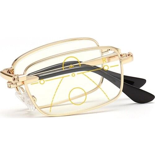 Metal foldable reading glasses multi-focus portable mens business reading glasses with glasses case + 1.5 to + 3.0