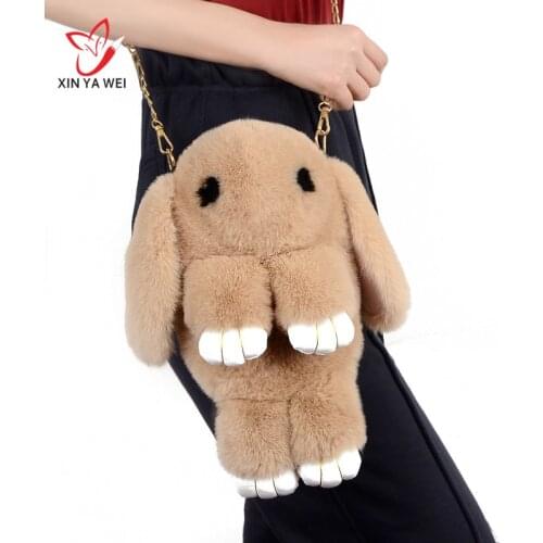 Cute Fluffy Children School Bag Faux Rabbit Fur Pompoms Chain Bag Cartoon Rabbit Sling Bag Fluffy Bunny Shoulder Plush Backpack