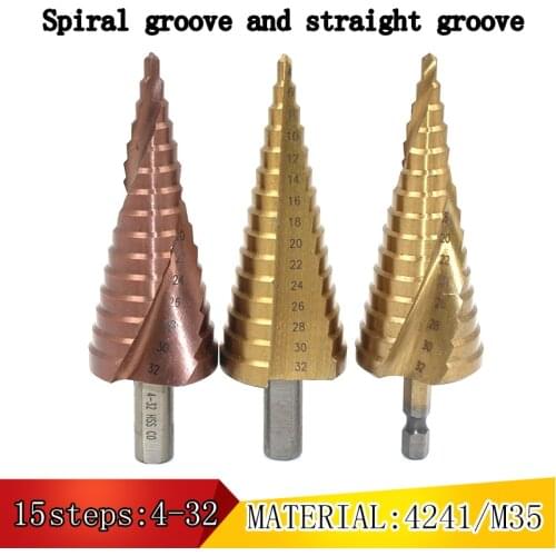 1Pcs4-32 step drill bits multifunctional tapered metal hole saw 15-layer pagoda fixed 1/4 M35 cobalt Titanium plating step drill