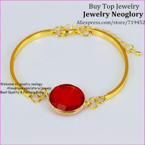 10PCS Fashion Luxury Round Bracelet Red Glass Quartz Bezel Beads Bracelet Gold Bangle Crystal Quartz Gems Stone Bracelet