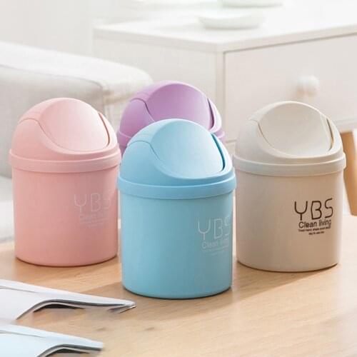 Candy Color Desktop Trash Can Mini Trash Can With Lid Storage Bin Plastic Waste Basket Trash Bin Garbage Also Can For Desktop De