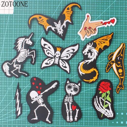 Zotoone Butterfly Rose Patch Clothing Embroidery Patch Cartoon Cat, Horse, Bat, Shark Patch DIY Jeans Tin Clothing Patch D