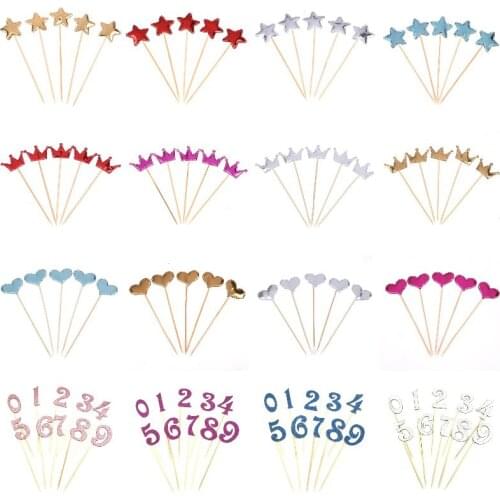 Number Love Happy Birthday Cake Toppers Crown Stars Cupcake Topper Flags For Wedding Kids Birthday Party Supply Cake Decoration