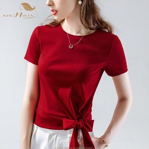 SISHION Solid Color Black Red White T Shirt VD2103 Short Sleeve Vintage T Shirt Elegant Ladies Tops Blouses