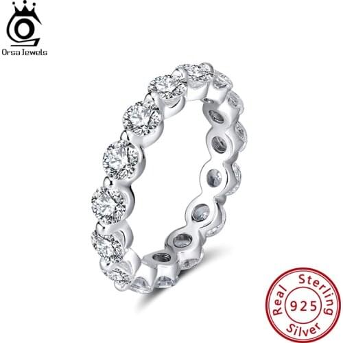 ORSA JEWELS Real Sterling Silver Twinkle Classic Rings For Women Circle Full Top Grade Cubic Zirconia Dainty Party Ring SR189
