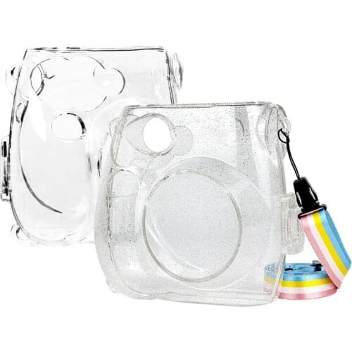 Fujifilm Instax Mini 7s Instant Film Camera Transparent Case, Protective Crystal Clear Cover Bag with Rainbow Shoulder Strap