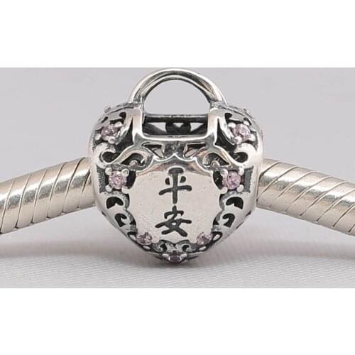 Authentic S925 DIY Jewelry Blessing Wish You Be Safe Charm fit Lady Bracelet Bangle Girl Gift Bead Pink CZ