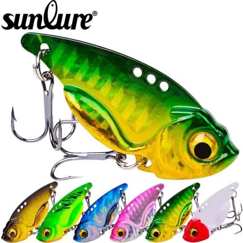 Sunlure 5Pcs VIB Lures 3D Eyes Floating Minnow 7g-10g-15g Spoon Painting Fishing Lure Hard Bait Fishing Tackle Treble Hook