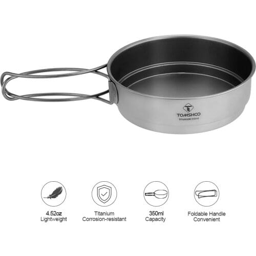 TOMSHOO 350ml Titanium Frying Pan Outdoor Camping Frying Pan with a Ssilicone Cleaning Brush