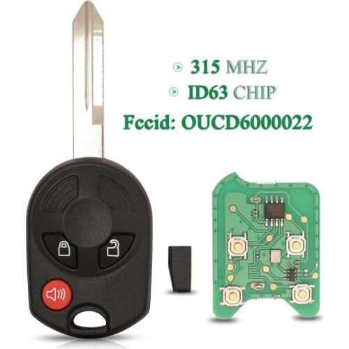 Bilchave 3 Buttons For Ford Edge Escape Freestyle 2007-2009 Fob 315Mhz ID63 Chip OUCD6000022 Smart Remote Car Key Uncut Balde
