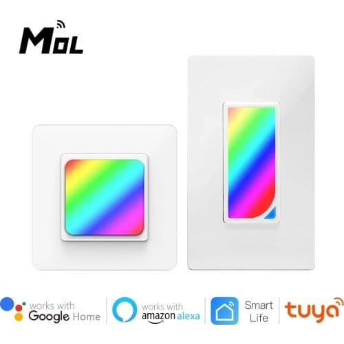 MOL Tuya WiFi Smart Wall Switch Push Button Timer Relay Switch Voice Remote Control RGB LED Night Light Lamp Alexa Google Home