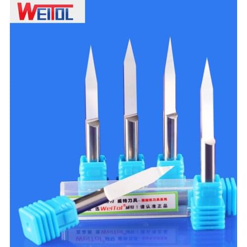 WeiTol 6mm Tungsten Steel Bit V Shape Carbide PCB Engraving Bits CNC Router Tool 45 degree 60mm OVL Milling Cutter