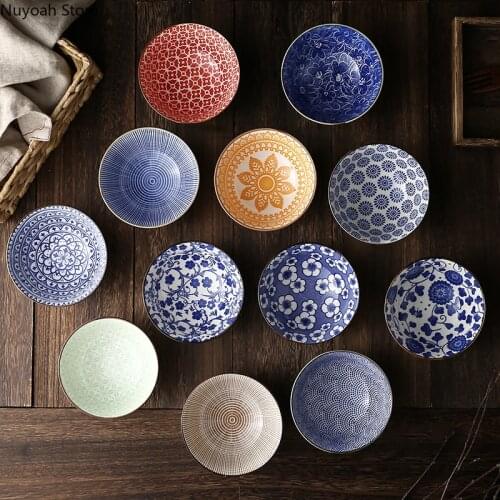 Japanese Tableware Creative Personality Blue and White Porcelain Retro Bowl Soup Bowl Ceramic Bowl Home Eating Dessert Bowl