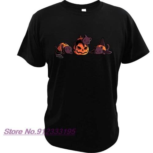 Spooky Kitties T Shirt EU Size 100% Cotton High Quality Short Sleeve Crew Neck Tops Tee Drop Ship