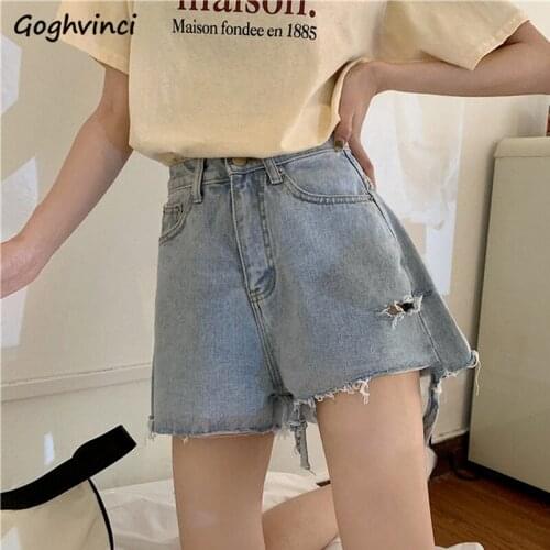 Women Shorts Hole Design Fur-lined High Waist Sexy Denim Trousers Solid Straight Leisure Streetwear Students Ulzzang Chic Bottom