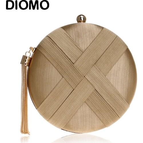 DIOMO Womens Silk Tassel Evening Bags Ladies Fashion Luxury Chain High Quality Clutch Purse Wedding Party Round Banquet Bag
