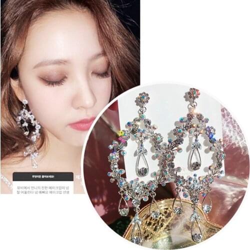 MENGJIQIAO New Vintage Statement Flower Luxury Crystal Drop Earrings For Women Bijoux Geometric Dangle Pendientes Mujer Moda