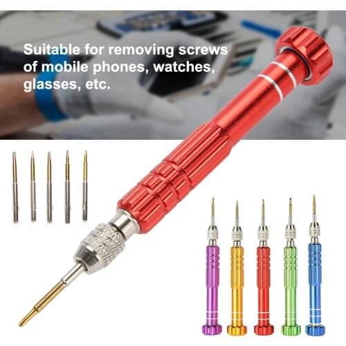 1Pc 5 in 1 Steel Precision Screwdriver 1 Handle With 5 Bits Mobile Cell Phone Tablet Glasses Watchmaker Watch Repair Hand Tool