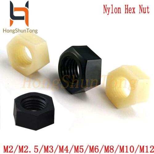 10pcs/50pcs PA66 Nylon Hex Nut Hexagon Plastic Hex Nuts M2M2.5M3M4M5M6M8M10M12 Insulated electronic accessories Black White