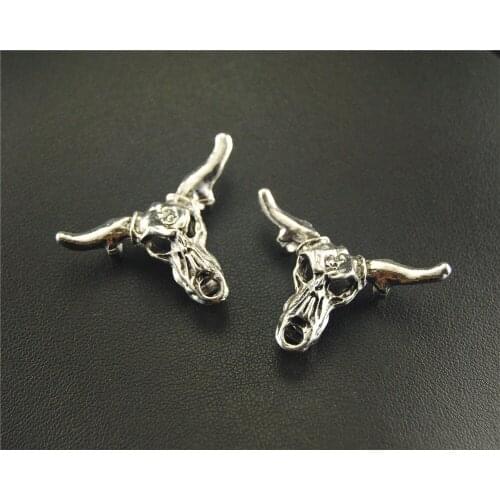 10pcs Silver Color cow head ox horn Charm Pendant DIY Jewelry Making DIY Handmade Craft 23x34mm A1536