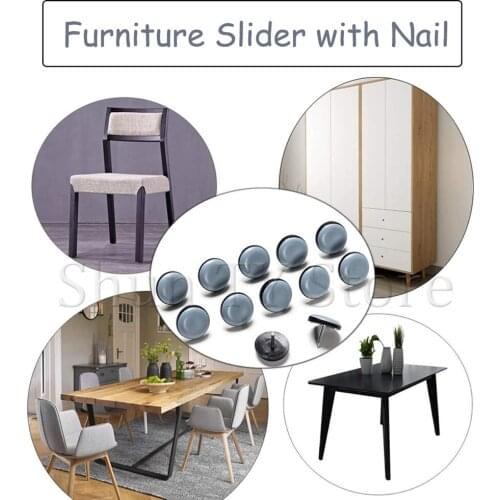 12/24 PCS Blue Round PTFE Furniture Glides Sliders with Nails for Wooden Furniture Table or Chair Protect the Floor