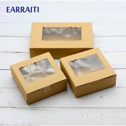 12PCS Kraft Paper Packaging Box With Window Present Candy CupCake Gift Wrapping Craft Boxes Cardboard Wedding Party Favor Brown