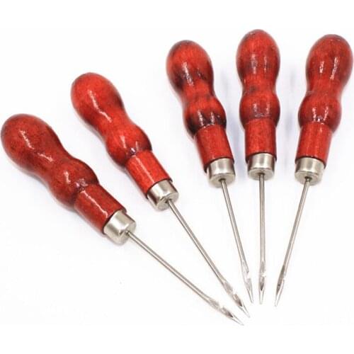 2PCS Wooden Handle DIY Leather Tent Sewing Awl Pin Hand Stitcher Leathercraft Needle Sewing Tools Punch Hole Repair Tool