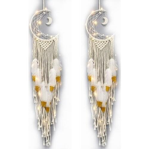 2PCS Macrame Woven Wall Hanging Dream Catcher, Boho Chic Home Decor Handmade Wall Art Decor, with LED Lights CNIM Hot