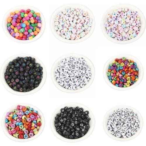 200pcs/lot 14Styles Mixed Round Acrylic Flat Bead Charm Loose Spacer Bead For Jewelry Making DIY Needlework Bracelet Accessories