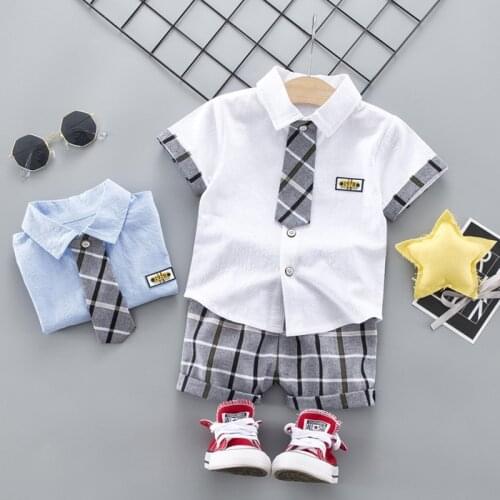2021 Kids Clothes Boys Designer Clothes Shorts Sets Summer Plaid Shirt Baby Boy T-shirt Ropa Bebe Recien Nacido Ropa Verano