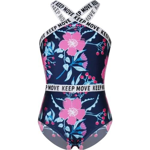 2021 New Girls Swimsuit One Piece Swimsuit Bathing Suit 4-16 Years Floral Print Cross Back Childrens Swimwear Bathing Suit