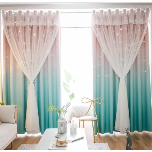 2021 Princess Curtains for Bedroom Girls Drapes Window Curtain Living Room Creative Hollow Star Blinds Elegant Curtain Panels