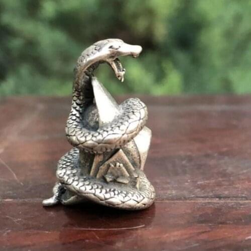 3 Cm Chinese Miao Silver Wealth Zodiac Animal Amulet Beast Snake Cobra Sculpture Statues for Decoration Collection Ornaments