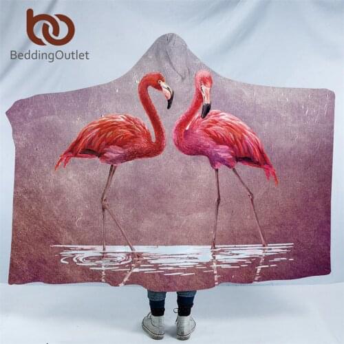 BeddingOutlet Flamingo Hooded Blanket Tropical Sherpa Fleece Wearable Blanket Floral Kids Adults Throw Blanket Home Textiles