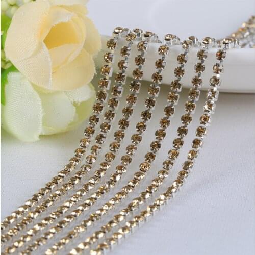 Crystal yellow 10Yards DIY Rhinestone Chain Dense Silver bottom sewing Rhinestones for clothing Art Decoration