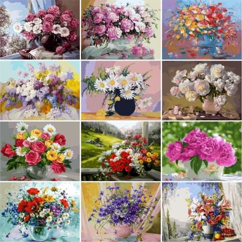 HUACAN Coloring By Number Flower Drawing On Canvas HandPainted Art Gift DIY Oil Painting Picture By Number Kits Home Decor