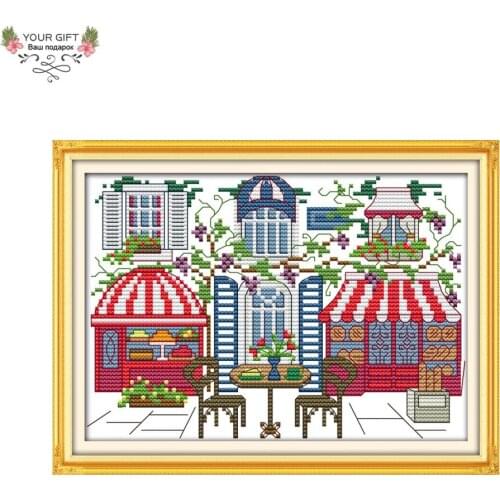 Joy Sunday Street Bar Home Decoration F731 14CT 11CT Counted Stamped Romantic Dinner Needlework Needlepoint Cross Stitch kit