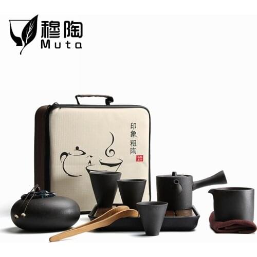 Ceramic Teapot One Pot Four Cup Outdoor Travel Kung Fu Teapot Tote Bag Travel Cup Set Tcup Gift Tea Set Chinese Tea Set