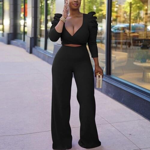 Conjunto De Top Y Pantalones Holgados De Manga Abombada, Traje Elegante De Dos Piezas