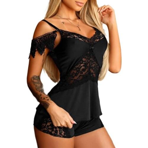 Summer Womens Pajama Lace Stitching Sexy Home Wear Sleep Shirt Sling Shorts Pijamas Fashion Comfortable Female Night Clothes Set