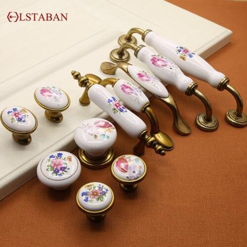 LSTABAN European Style Modern Minimalist Pastoral Ceramic Knob Drawer Shoe Cupboard Door Single Hole Wardrobe Handle