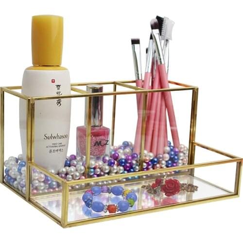 Metallic Glass Fashionable Lipstick Portable Box Lip Gloss Eyebrow Brush Pencil Makeup Storage Makeup Pad Square Transparent Box