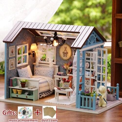 Miniatura Dollhouse Diy Mini Wooden House FOREST TIMES With Dust Cover+Music Model Kits Girl Birthday Gift Toys for children