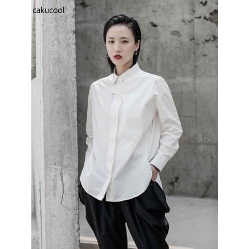 Cakucool 2019 new dark original homemade neutral BF wind loose long sleeve casual white shirt female