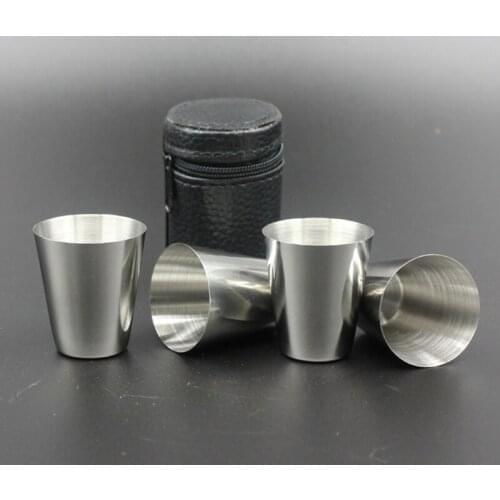 New 4pcs/set 30mL Stainless Steel Camping Cup Mug Outdoor Camping Hiking Folding Portable Tea Coffee Beer Cup With Black Bag